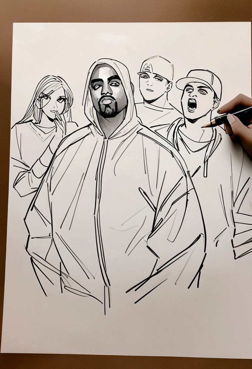 team symbol for a league of legends championship with american rapper kanye west in the middle, 2d drawing, detailed, professional