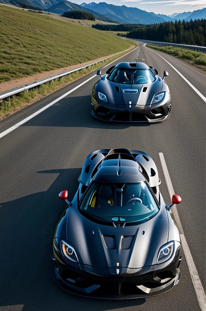 Koenigsegg agera on highway in mountains 
