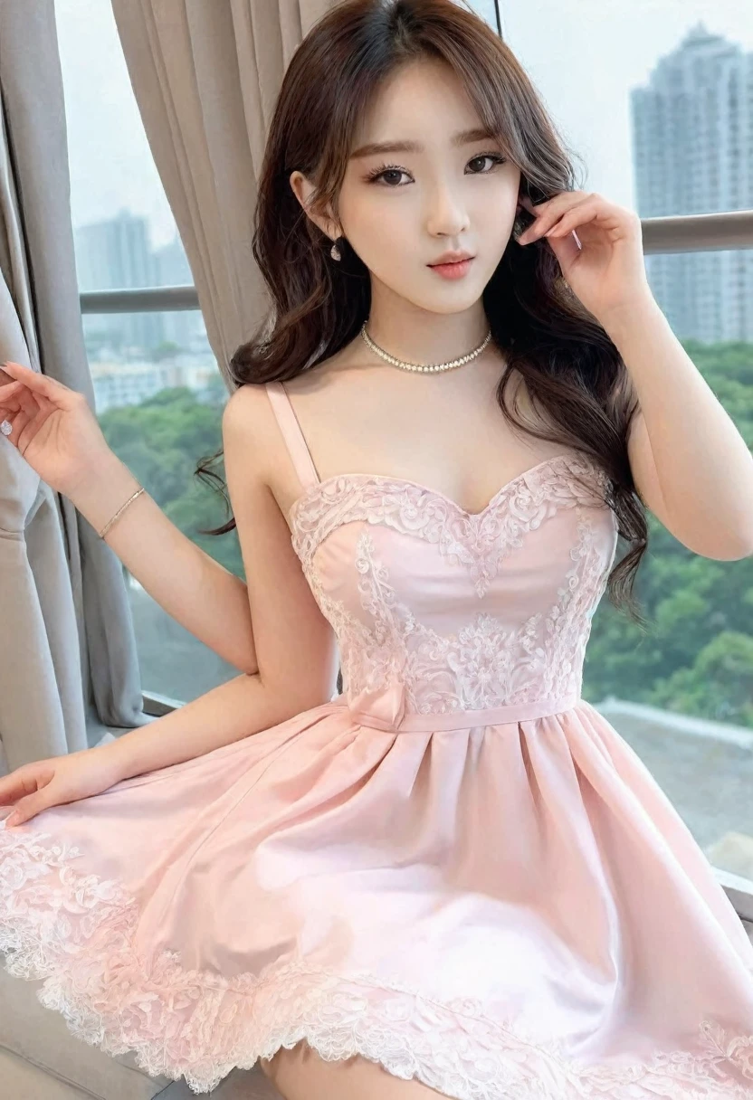 ((high quality:1.2)), work of art, (8k), extremely detailed, ((High detail:1.2)), ((best resolution:1.4)), Solo, 1girl, 24 years old Korean Ulzzang female, (sexy dress),