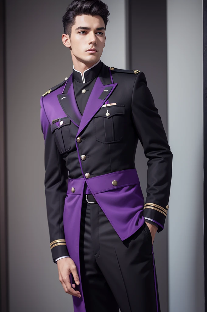 Make a picture of a black uniform with purple details for a men&#39;s volleyball team 