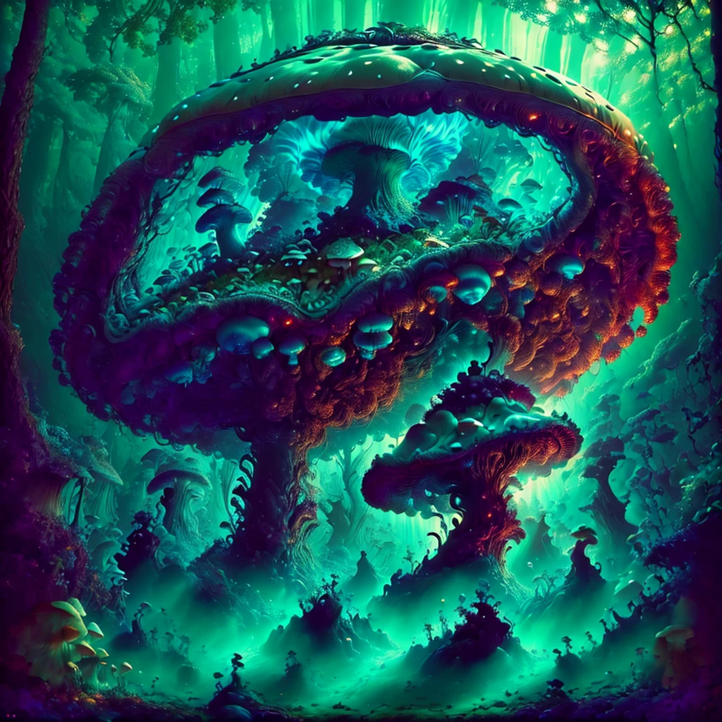 a giant mushroom king, detailed and intricate mushroom creature, magical forest, enchanted woodland, mysterious and whimsical, glowing bioluminescent mushrooms, ethereal lighting, dramatic chiaroscuro, fantasy art, highly detailed, digital art, cinematic composition, muted earthy color palette, dramatic lighting, fantastical nature, hyper-realistic, photorealistic, award winning digital art