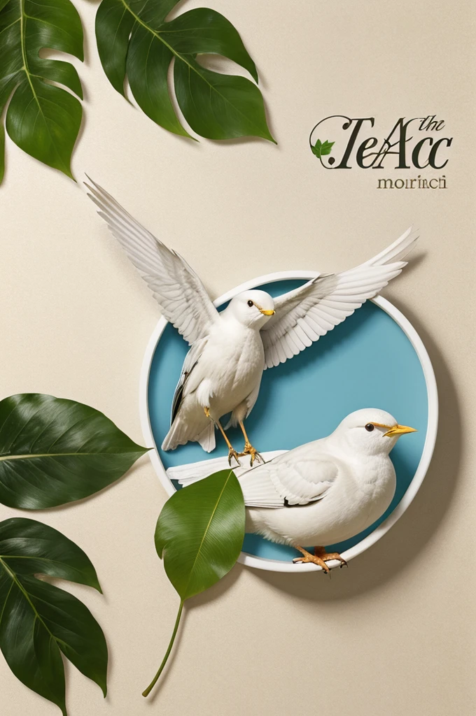Poster with the word peac and a white bird white a leaf in mourh