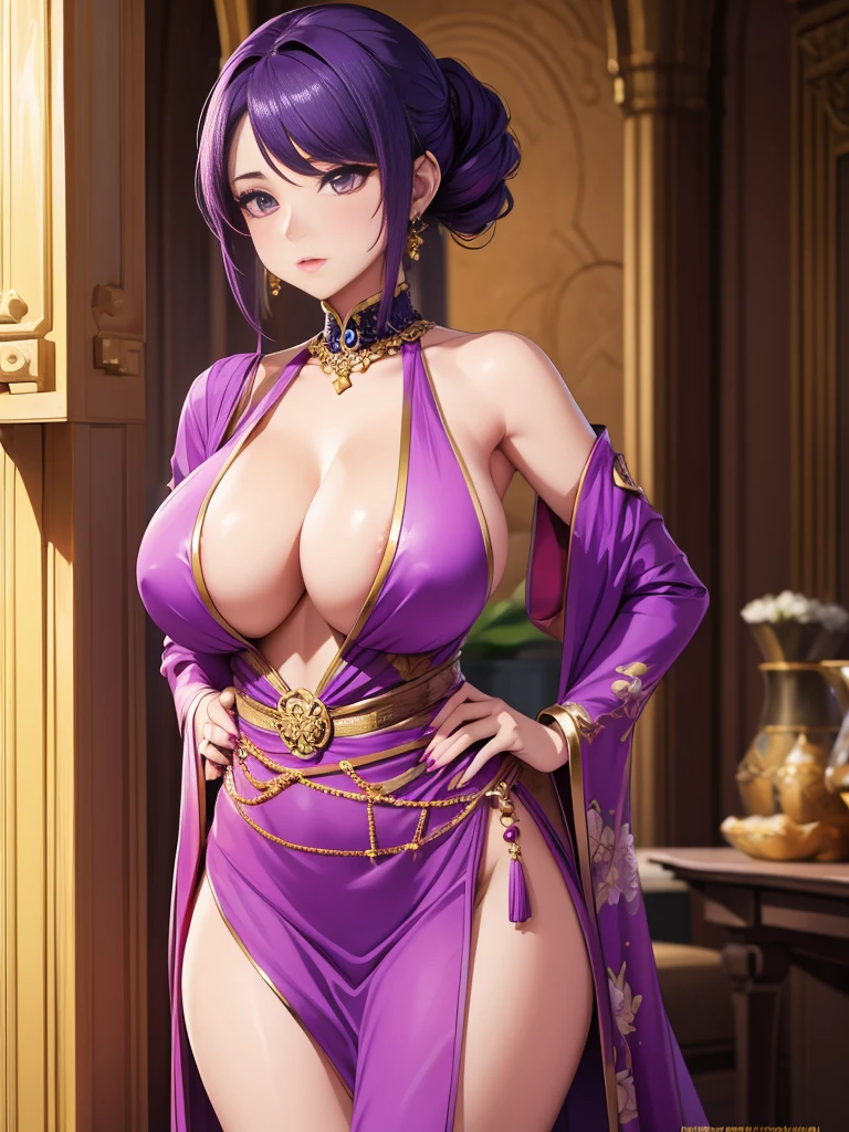 Big breasted girl with exotic clothes purple hair