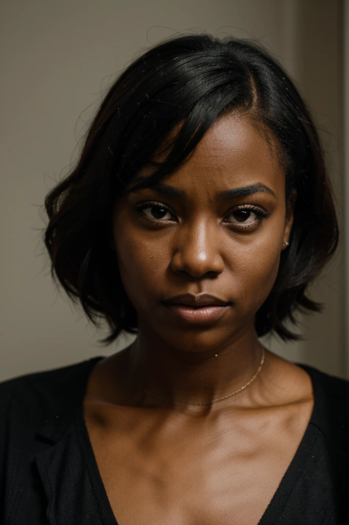 worried black woman with her hand closed on her chin thoughtful, worried expression