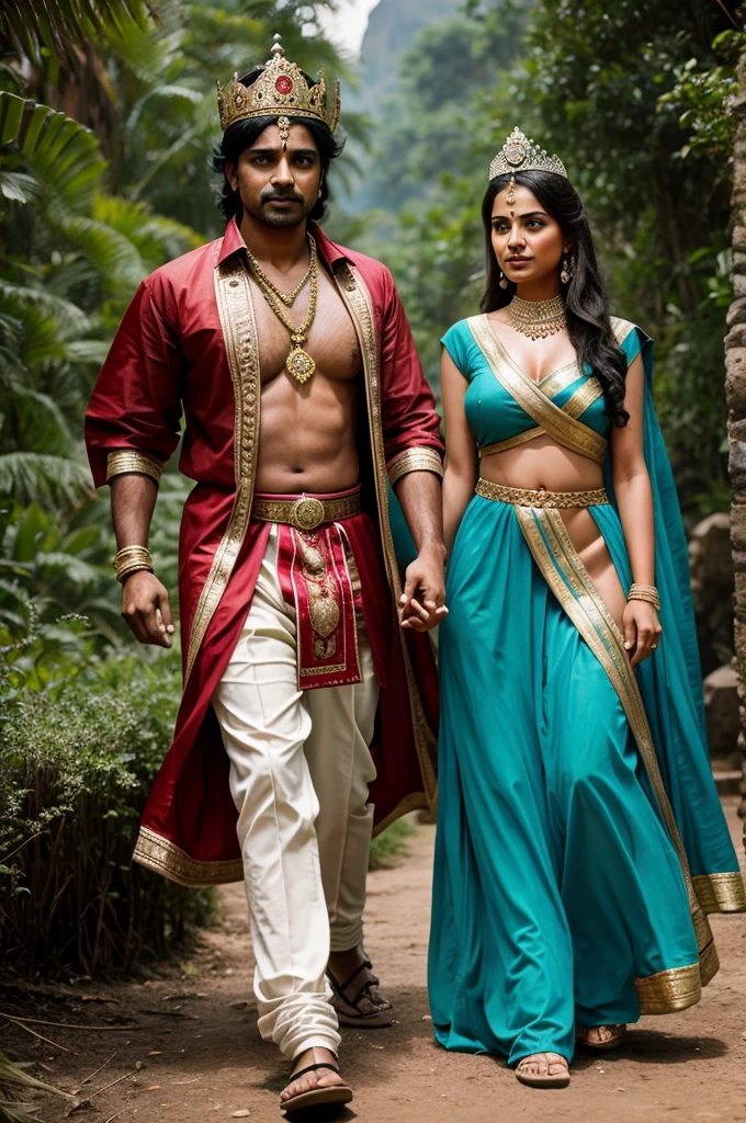 Indian king and queen roaming in a fantasy world