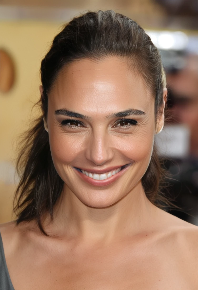 Random erotic photograph  of celebrity woman, ( GalGadot, galxgadt, pony , detailed facial features ,buttery  skin texture , ultra detailed skin texture , Insanely detailed skin texture , correct anatomy , depth of field, beachb background ) 45yo actress , hollywood actress , celebrity ,smiling , she is wearing a detailed rubber swimsuit, fit figure, (random photograph, random click:1.4) , hair pulled back, hair bun