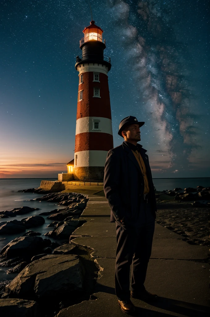 Lighthouse keeper at night