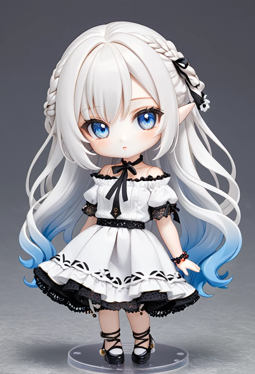 Ball jointed doll、girl、Off-the-shoulder short-sleeve mini skirt、Blue Eyes、White Hair、whole body、chibi