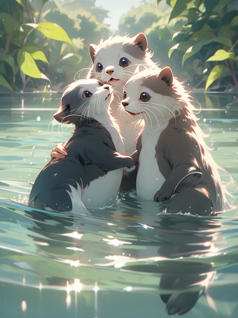 otters playing in the water.