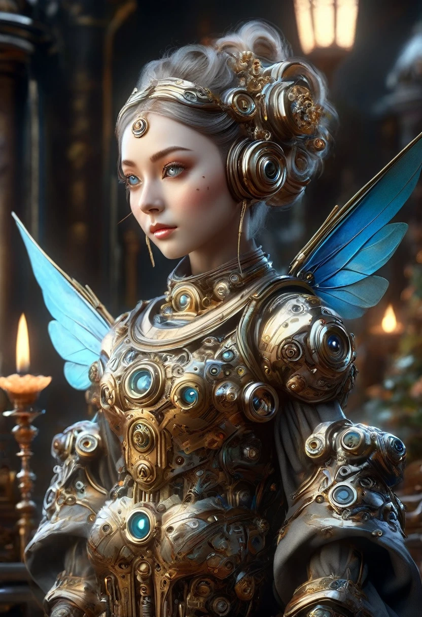 masterpiece, best quality, highly detailed,, solo, twintails, off-shoulder sweater, choker, large glasses, gold locket, jacket, hairband, looking at viewer, smile, blush, Wide Smile, Eyes Detailed & Wide, sexy Pose. Ultra HD, Rococo-Inspired Fantasy Art With Intricate Details. Cute, ooking at viewer Beautiful Eyes, An-Ideal-Figure. symmetrical face, photorealistic, photography, path tracing, specular lighting, volumetric face light, path traced hairmaximum quality{(masutepiece) (8K High Resolution) (top-quality) In the style of breath of the wild.medieval monastery garden,steampunk robot monk,beautiful ornate architecture,steampunk machinery and gears,exquisite stained glass windows,enchanted flower garden,ancient stone walkway with intricate carvings,glowing candles and dimly lit atmosphere,steam and smoke billowing from the machinery,mystical atmosphere,peaceful and serene setting,mechanical wings attached to the robot monk's back,robot monk with intricate clockwork mechanisms,electromechanical eyes glowing with energy,warm golden color palette,gentle sunlight streaming through the stained glass windows,whispering sound of wind and rustling leaves,the scent of aged books and incense,notes of ancient Gregorian chants echoing in the air,sense of awe and tranquility,combination of futuristic and medieval elements,harmony of technology and spirituality.