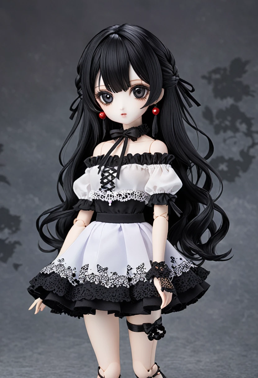 Ball jointed doll、、Off-the-shoulder short-sleeve mini skirt、Dark Eyes、Black Hair、whole body