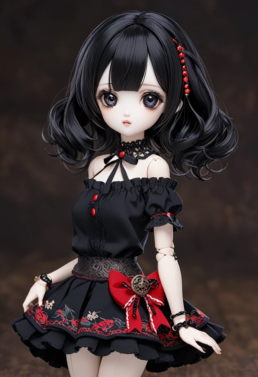 Ball jointed doll、、Off-the-shoulder short-sleeve mini skirt、Dark Eyes、Black Hair、whole body 