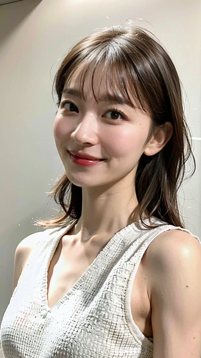 1girl, , Gazing Upward, (RAW photo, top quality), (realistic, photo-realistic:1.4), masterpiece, very delicate and beautiful, highly detailed, 2k wallpaper, amazing, finely detailed, highly detailed CG unity 8k wallpaper, super detailed, high resolution, soft light, Beautiful detailed girl, highly detailed eyes and face, Beautiful detailed nose, Beautiful detailed eyes, film lighting, sunlight, perfect anatomy, ((smile)), (medium hair), pale skin, medium small breasts, Japanese, blush, round eyes, small medium breasts, shiny, glistening, perfect body, black hair,