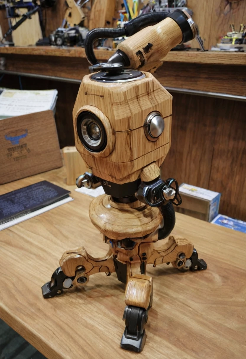A woodwork robot. made of wood.