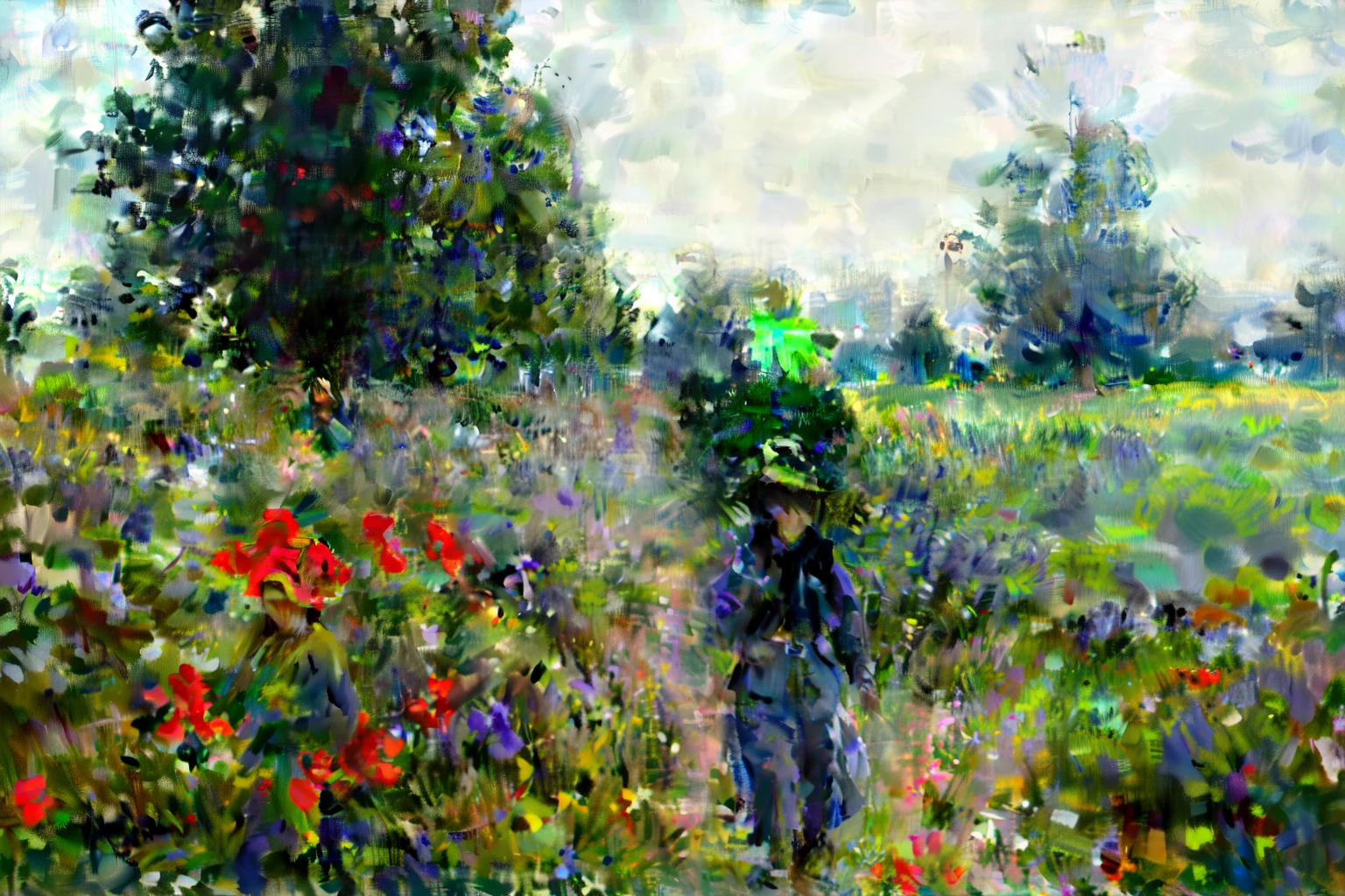 woman walking with praguas in a flower field