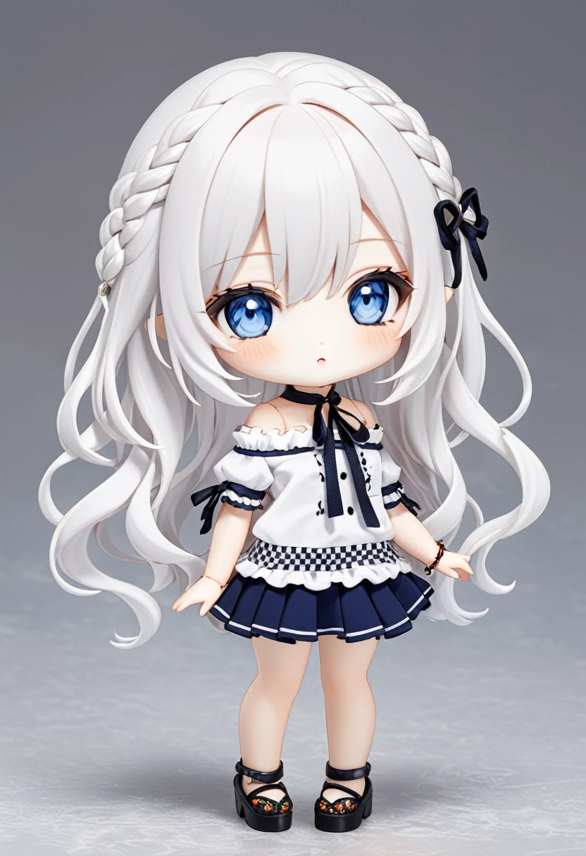 Ball jointed doll、girl、Off-the-shoulder short-sleeve mini skirt、Blue Eyes、White Hair、whole body、chibi