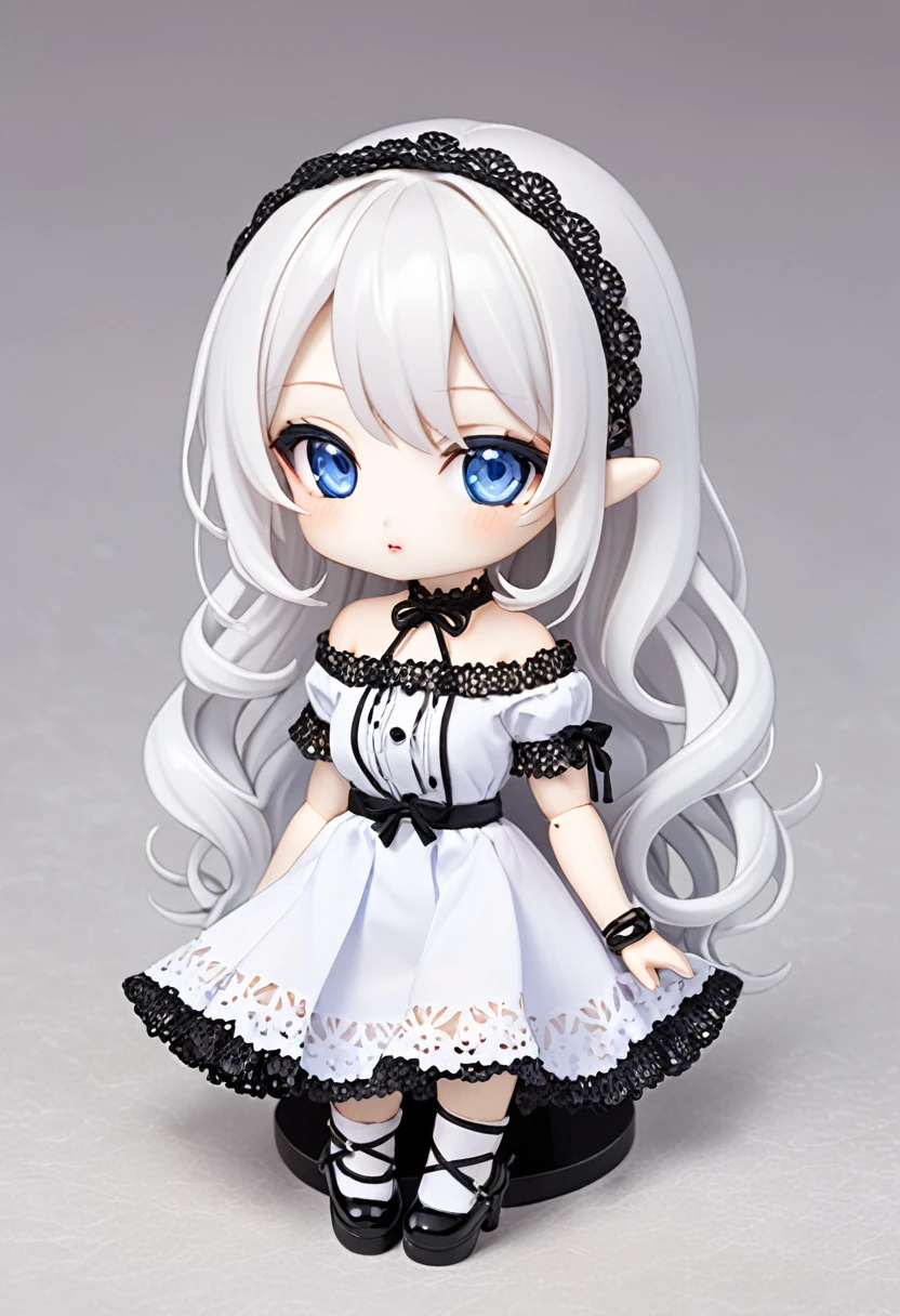 Ball jointed doll、girl、Off-the-shoulder short-sleeve mini skirt、Blue Eyes、White Hair、whole body、chibi