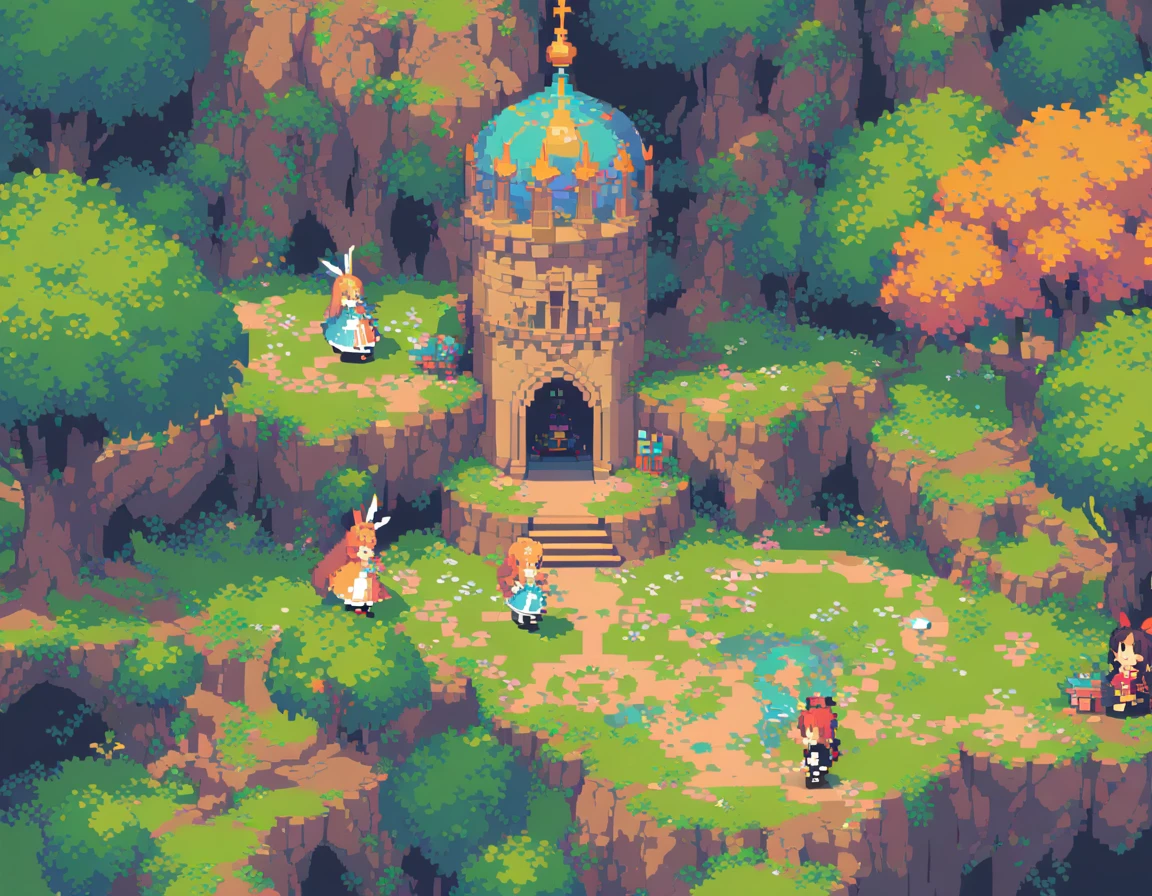 Pixel Art,Pixelated,8 bit,Retro game,Vibrant colors,Retro Style,Pixel animation,Low resolution,Alice's Adventures in Wonderland,Alice