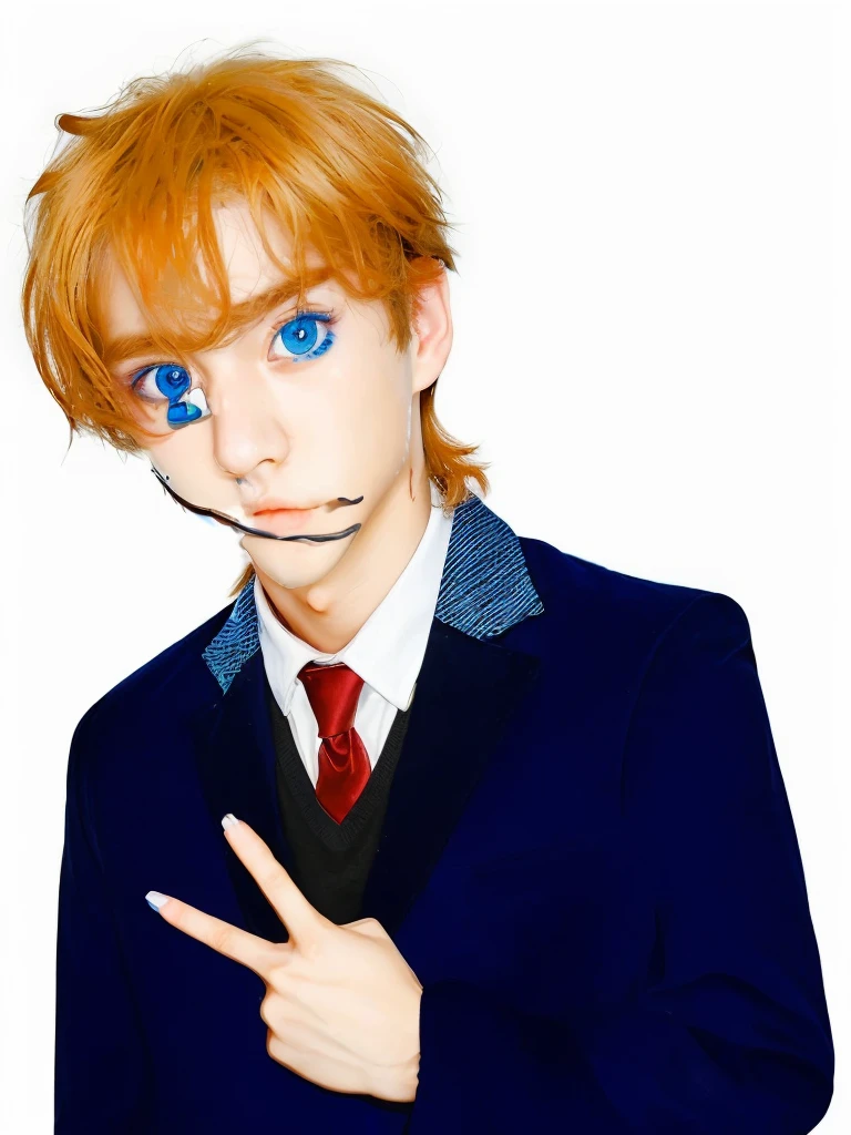 Boy, handsome, perfect blue ocean eyes, with blue dongker jass, 