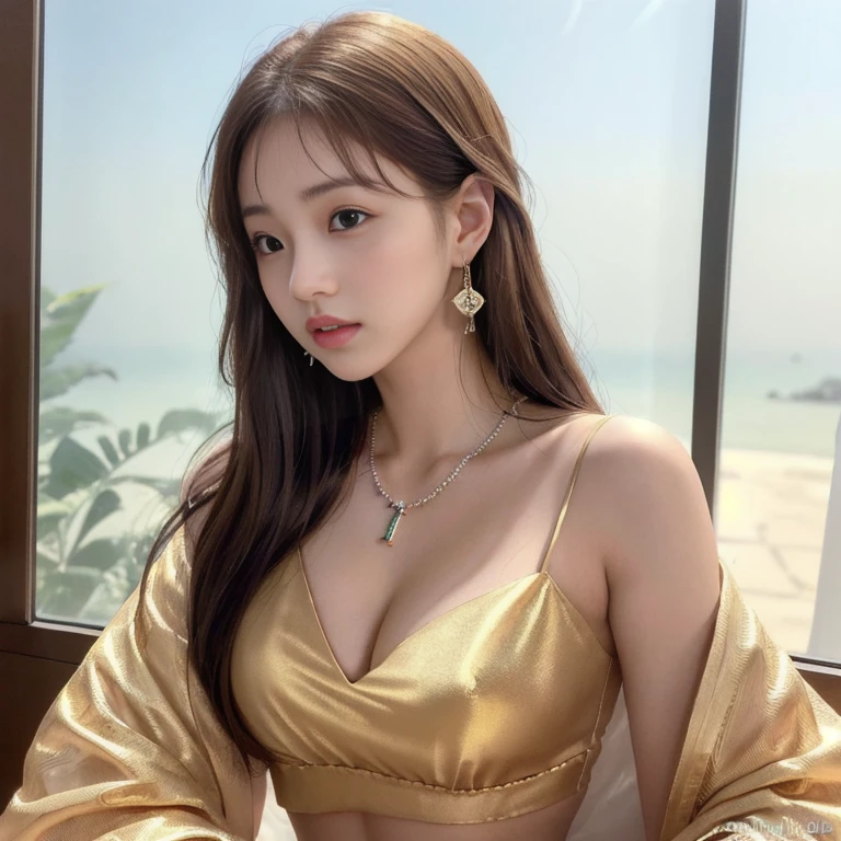 (1 girl:1.3), Alone, (very detailed face) full body masterpiece, Ultra realistic, 16K, Dreamy atmosphere, r3b3cc4 young, Sensual (Erotic), 1 girl (cute young) alone, delicate (seductive) female face, silky realistic hair, looking at viewer, Sakuragi Otome (otome dori), brown and golden hair (gradient colors) , simple unfocused background, bedroom background, jewelry, earrings, necklace, young beauty, portrait, hoop earrings, realistic, soft lighting, slender hot body , photorealistic, detailed clear eyes, extremely erotic, delicate feminine, muscular female body, large natural breasts, belly hot, narrow waist, proportionally big hips, thick legs, beautiful, nude, different sensual positions, raw, analog, sharp focus, 8K, high definition, dslr, high quality, Fujifilm XT3, Film grain, award winning, highly detailed skin artwork, realistic skin details, visible pores, clear focus, volumetric fog, 8k hd, dslr, high quality, Film grain, light skin, photographic realism , lomography