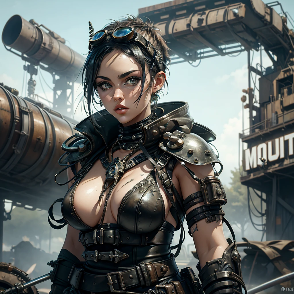 Beautiful Alluring Female Dystopian Knight Miley Cyrus, oily rough skin, Athletic, toned body, Jewelry made from rusty scrap metal, dirty shabby leather jacket, bikini armor made from car parts and scrap metal, Dystopian punk theme, dieselpunk, lying on the roof of a car, Beautiful D&character portrait, Beautiful Face, sinister, Dark Fantasy, Fiverr Character DND, Octane render, digital art, extreme detail, 4K, Ultra HD, polished, Beautiful, hyper-detailed, difficult, Develop, meticulous, Photorealistic, sharp focus, clap, character design, Unreal engine, 3D rendering, volumetric lighting, reflections, glossy, digital illustration, outside, Suggestive outside, full body shot, lower chest, 💖❤💕💋❣