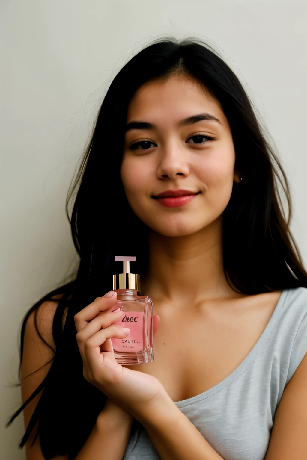 a young women, with perfume in hand
