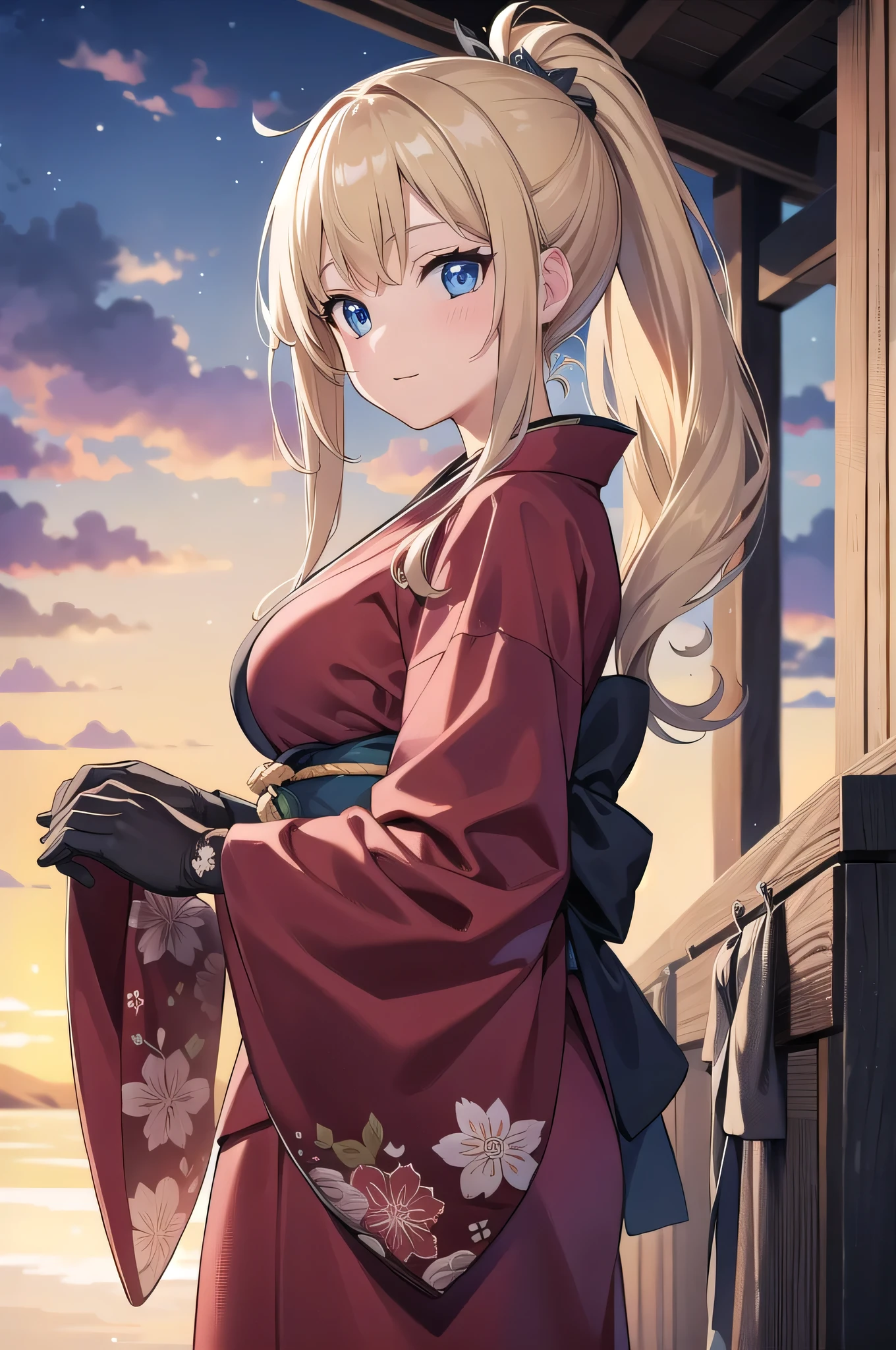 beatrixamerhauser, beatrix amerhauser, long hair, blue eyes, blonde hair, gloves, ponytail, (medium breast:1.2),
BREAK japanese clothes, kimono, yukata,
BREAK looking at viewer,
BREAK outdoors, onsen,
BREAK (masterpiece:1.2), best quality, high resolution, unity 8k wallpaper, (illustration:0.8), (beautiful detailed eyes:1.6), extremely detailed face, perfect lighting, extremely detailed CG, (perfect hands, perfect anatomy),