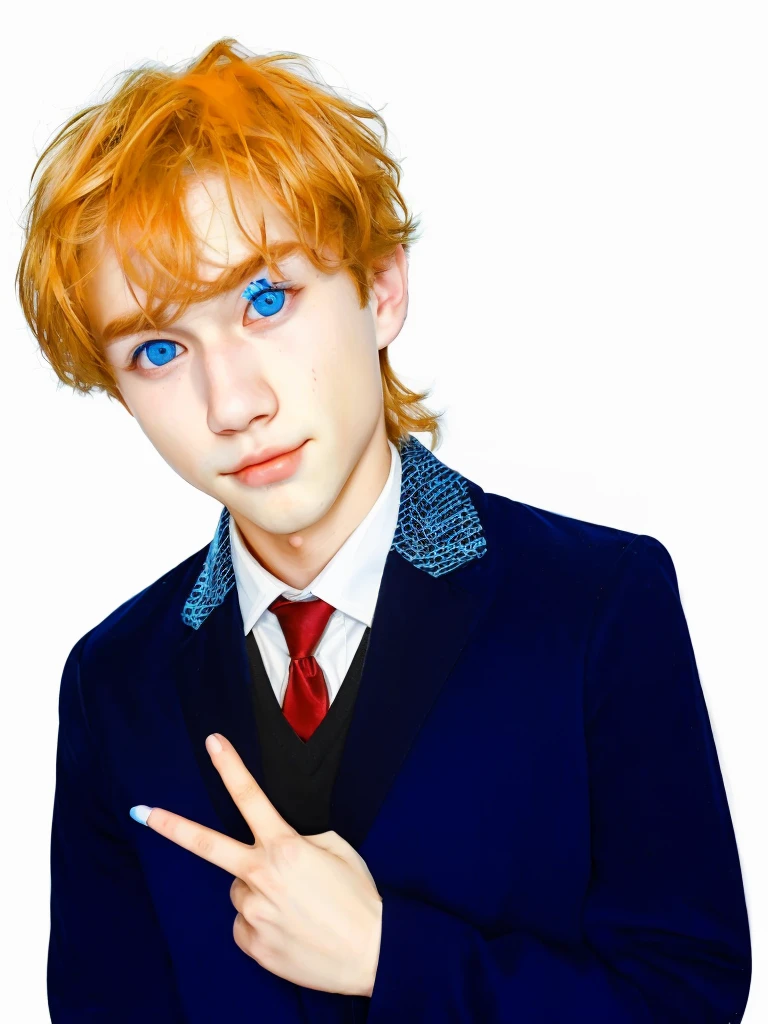 Boy, handsome, blue ocean eyes, with blue dongker jass, softboy face, white skin, smirk lips, perfect body