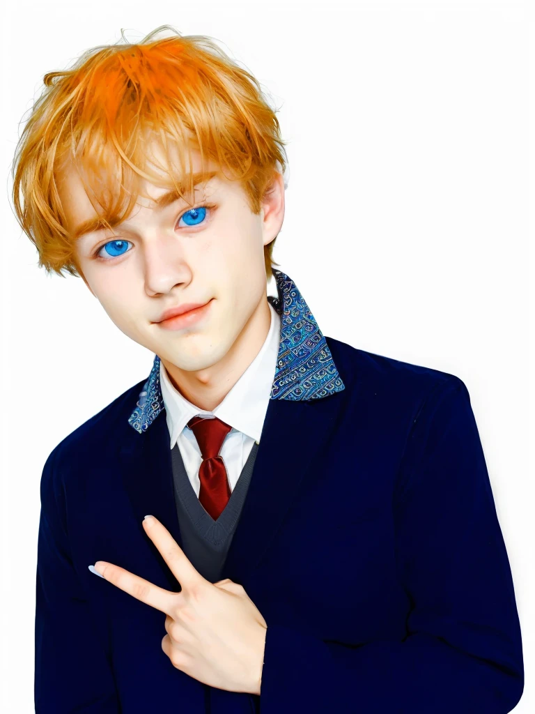 Boy, handsome, blue ocean eyes, with blue dongker jass, softboy face, white skin, smirk lips, perfect body 