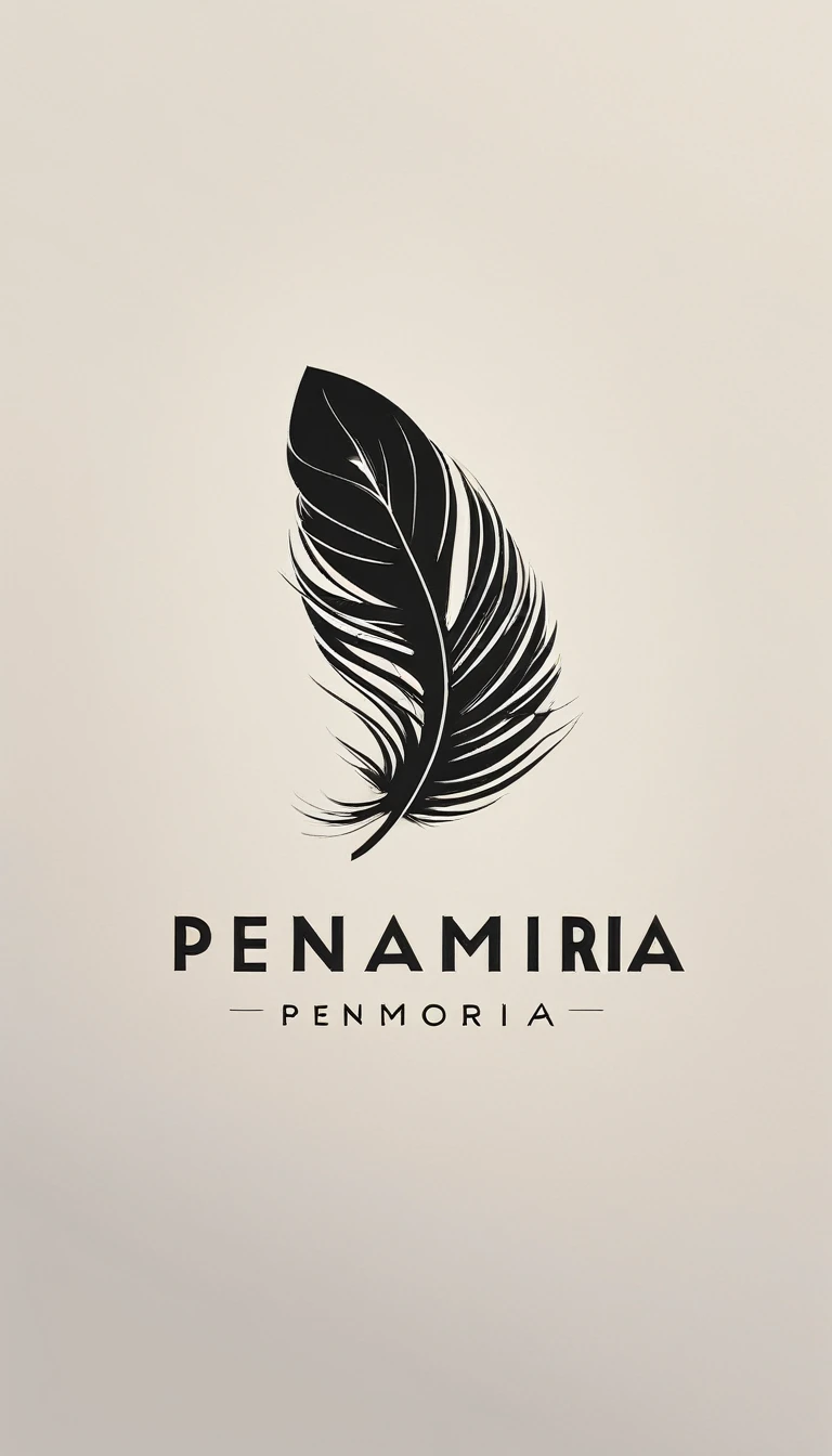 A minimal, modern, simple, cinematic logo design for the brand “Penamemoria". Create a modern, minimalistic, high-quality, logo of a feather-bird