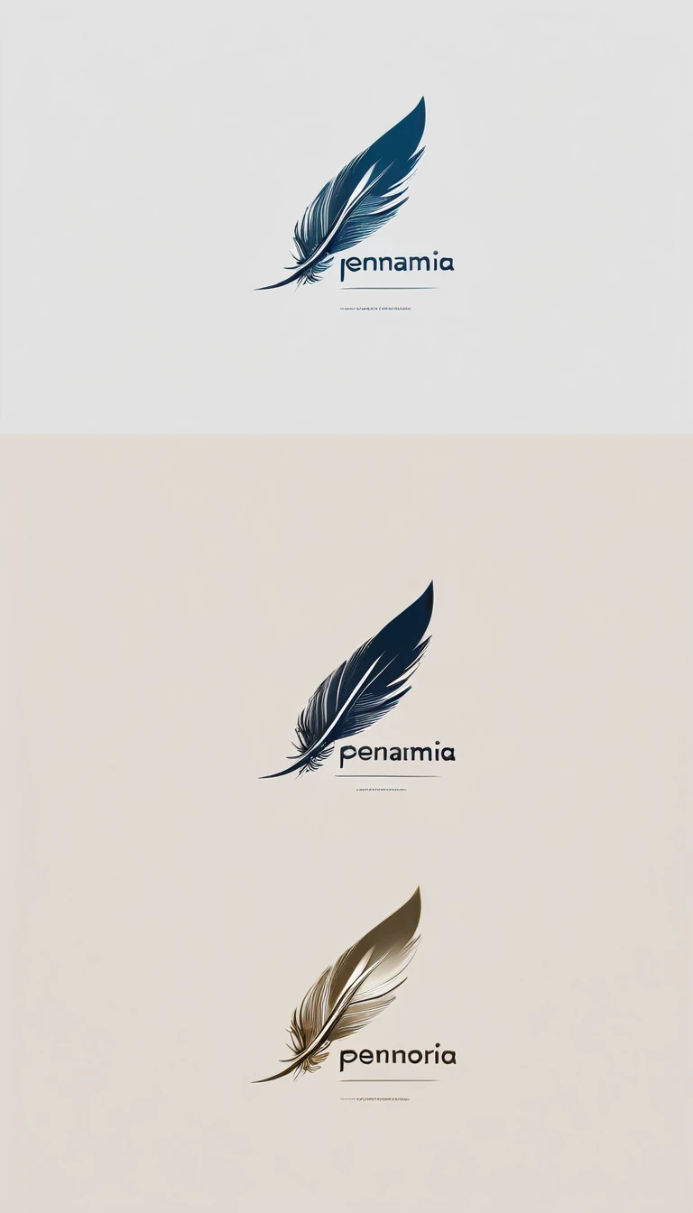 A minimal, modern, simple, cinematic logo design for the brand “Penamemoria". Create a modern, minimalistic, high-quality, logo of a feather-bird