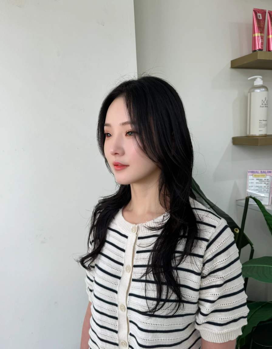 Best Quality, 8k, Masterpiece, (Portrait: 1.3), (photo realistic:1.4), (hyper realistic:1.4), Sharp Focus, looking at viewer, (smoother lighting:1.1), (increase cinematic lighting quality:0.9), realistic lighting, backlighting, light on face, ray trace, (brightening light:1.2), (Increase quality:1.4), sharp detail, (best quality real texture skin:1.4), finely detailed eyes, black_eyes, finely detailed face, 25 year old Korean woman