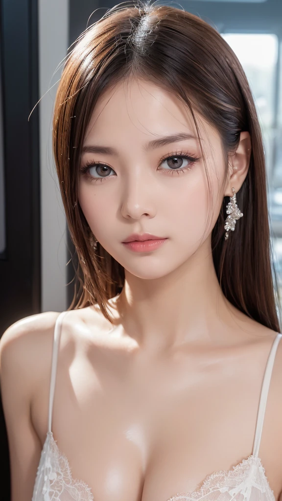 (masterpiece: 1.3), (Maximum resolution: 1.2), (Ultra HD TV: 1.2), Cinematic Light, 8K resolution, Detailed facial features , (Sharp focus: 1.2）, (Focus on the face:1.2),Perfect Style, Beautiful Face, Acura, Anatomically correct, Highly detailed face and skin texture, Beautiful Eyes,Beautiful Eyes, Thin eyebrows, Glitter Eyeliner: 1 Natural Cheeks, Glowing Skin, Fair skin: 1.2, (Glossy Lips: 1.4),、 (Embarrassed look: 1.2),Highly detailed face and skin texture, Natural Cheeks, , Glossy Lips: 1.4,Perfect Style、Exposed cleavage、（White mucus on chest:1.4）（White mucus on thighs:1.2）、 blush、A humiliating look、Anxious expression、A look of humiliation、Embarrassed expression、Cause discomfort&#39;Not laughing、Glare、anger、sorrow、tears、Open your knees、Spread your legs、 White underwear、White bra、Sparkly little earrings and a rosary、Disheveled clothes、Exposed panties、sweating、Thin underwear、Wet underwear、stockings、23 years old, A clean-cut woman,1 person、 Upward-facing chest, Old bedroom、On the bed、(On my back, ベッドにLying down, ベッドにLying downいる, Lying down, White sheets:1.3)、blonde、Silver Hair、Blue-gray eyes、Green-gray eyes,(Maid clothes in navy blue:1.4)、masturbation behavior、Blowjob、