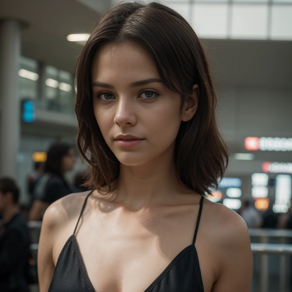 gorgeous young french blonde woman, in the airport, beautiful face, masterpiece, best quality, ultra-detailed, solo, shadows, contrast, cinematic light, side lighting, ultra high resolution, best shadow, RAW, 4k, 85 mm, poca profundidad de campo, Kodak Vision Color, extrem adamente detallado, Cinematographer_\ultra\), photoreallistic, Realstic, Postproceso, Maximum details, asper eza, vida real, ultra realista, fotorrealismo, Cinematographer, 8k UHD, Cinematographer
