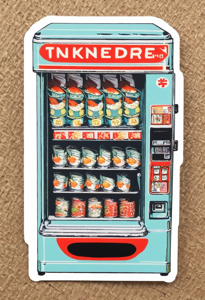 Tinned fish vending machine, fl4tstyle3, ukiyo e, flat, 2 colour