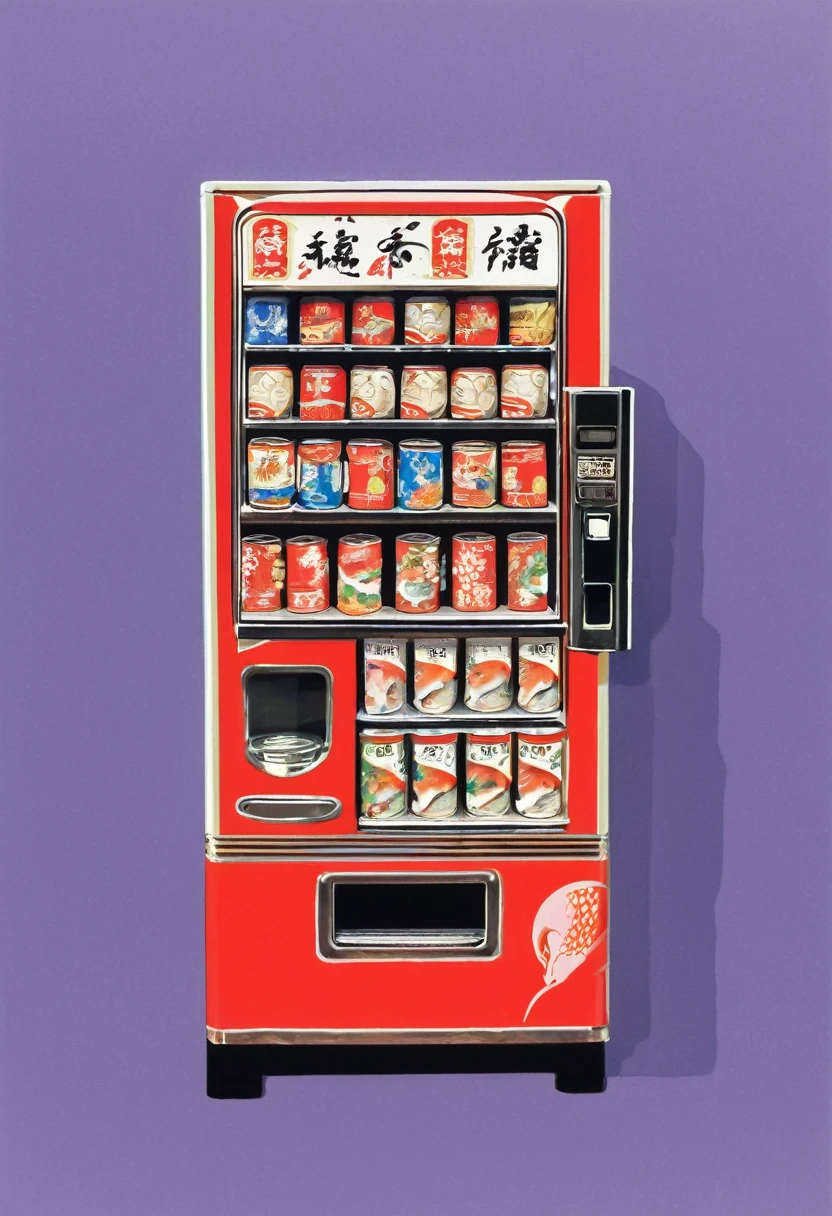 Tinned fish vending machine, fl4tstyle3, ukiyo e, flat, 2 colour
