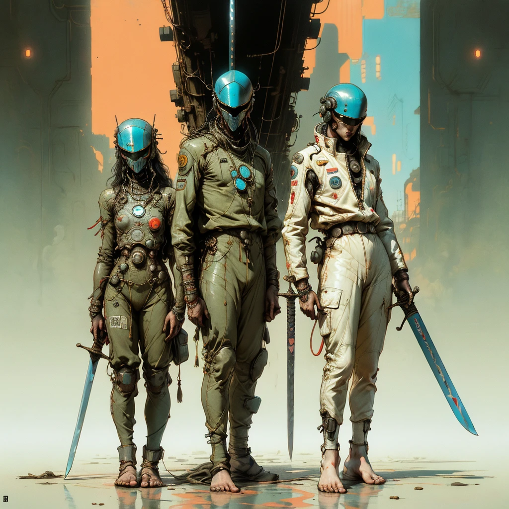 perfect proportions, anatomically correct, (From head to toe: 2.0), (full body image: 2.0), One, (Cassern: 1.6), extremely stylized, deviant art, masterpiece, very detailed, detailed eyes, expressive detailed eyes, detailed students, futuristic, ((1950s sci-fi helmet)), ((Pointed Helm)), Rubber sheen, (flight suit:1.4), Big boots, full body image, full body shot, nvInkPunk, professional photography by Alexandra_skarsgard, Tassels, Large beads, (большие Tassels), Cyberpunk, InkPunk, plate with paint, ink, (action pose:1.0), ((holding a sword))