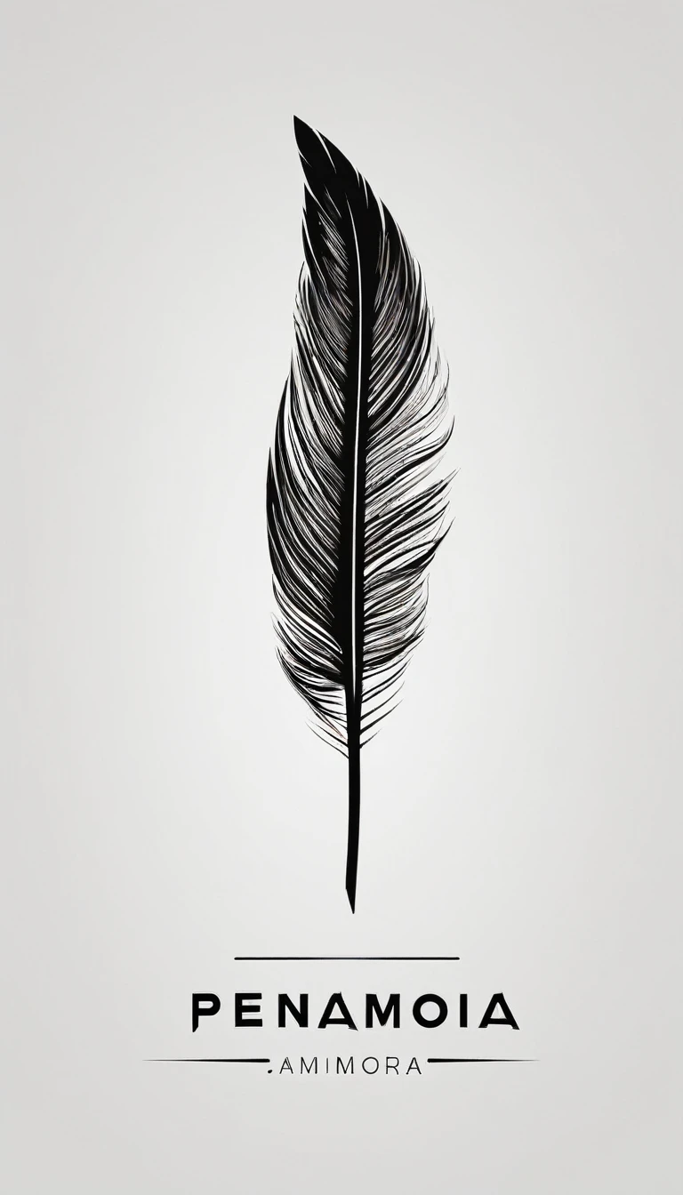 A minimal, modern, simple, cinematic logo design for the brand “Penamemoria". Create a modern, minimalistic, high-quality, logo of a bird feather
