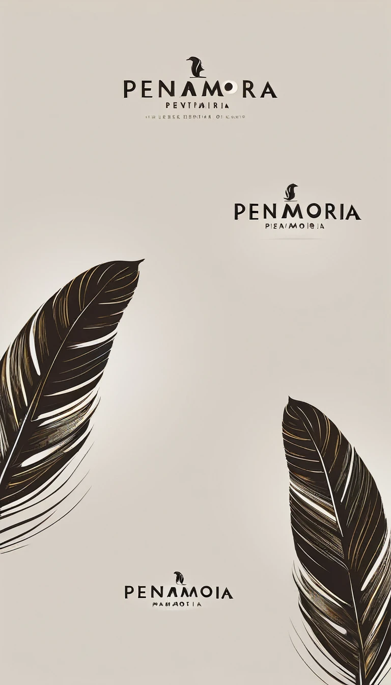 A minimal, modern, simple, cinematic logo design for the brand “Penamemoria". Create a modern, minimalistic, high-quality, logo of a bird feather