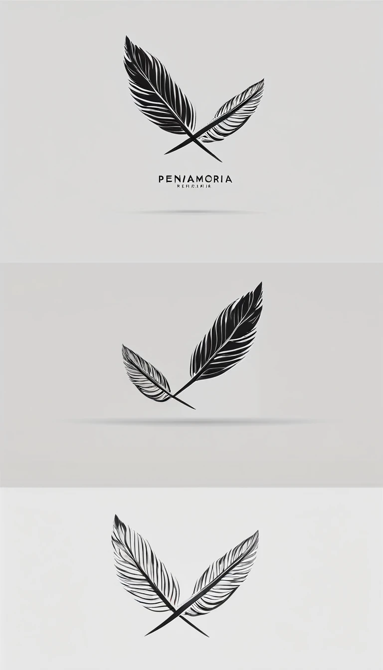 A minimal, modern, simple, cinematic logo design for the brand “Penamemoria". Create a modern, minimalistic, high-quality, logo of a bird feather
