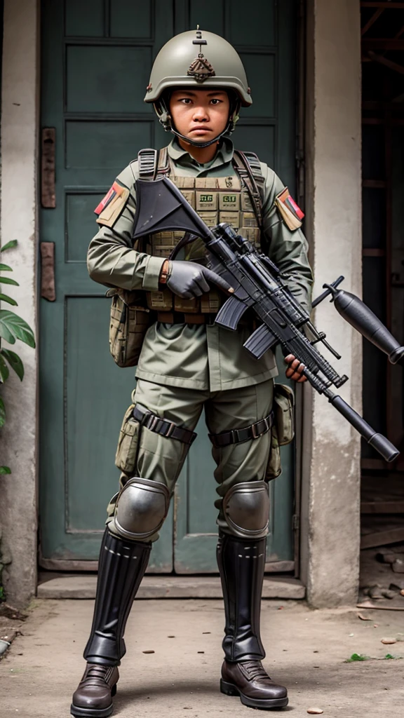 Indonesian national army fully armed with 4k full body armor
