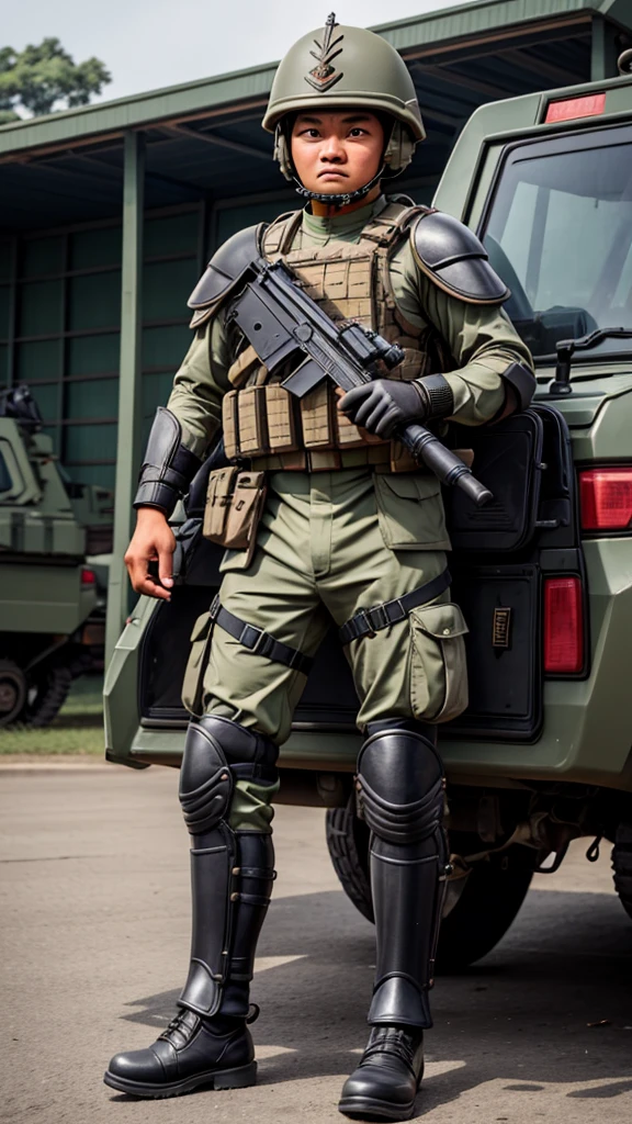 Indonesian national army fully armed with 4k full body armor
