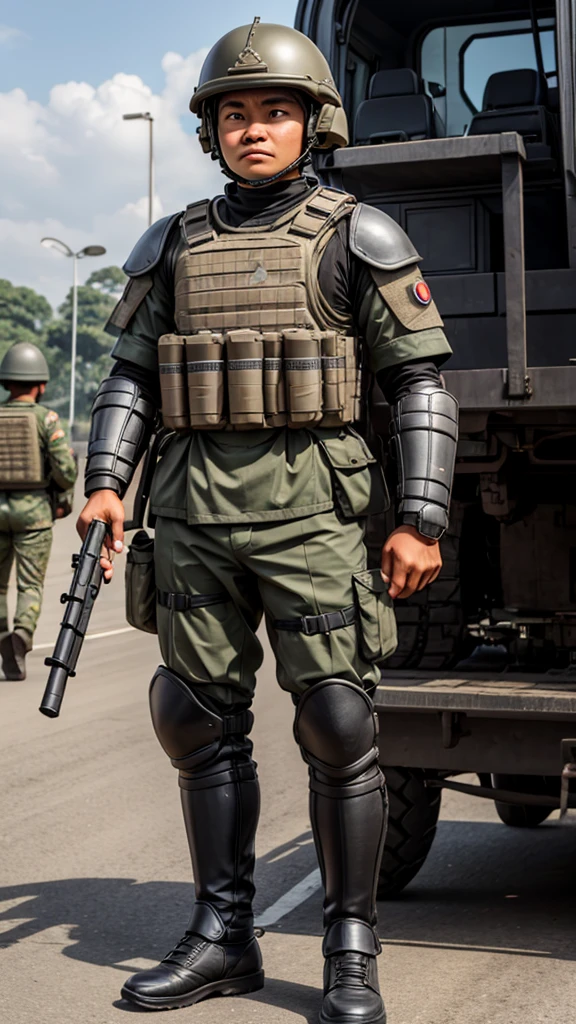 Indonesian national army fully armed with 4k full body armor