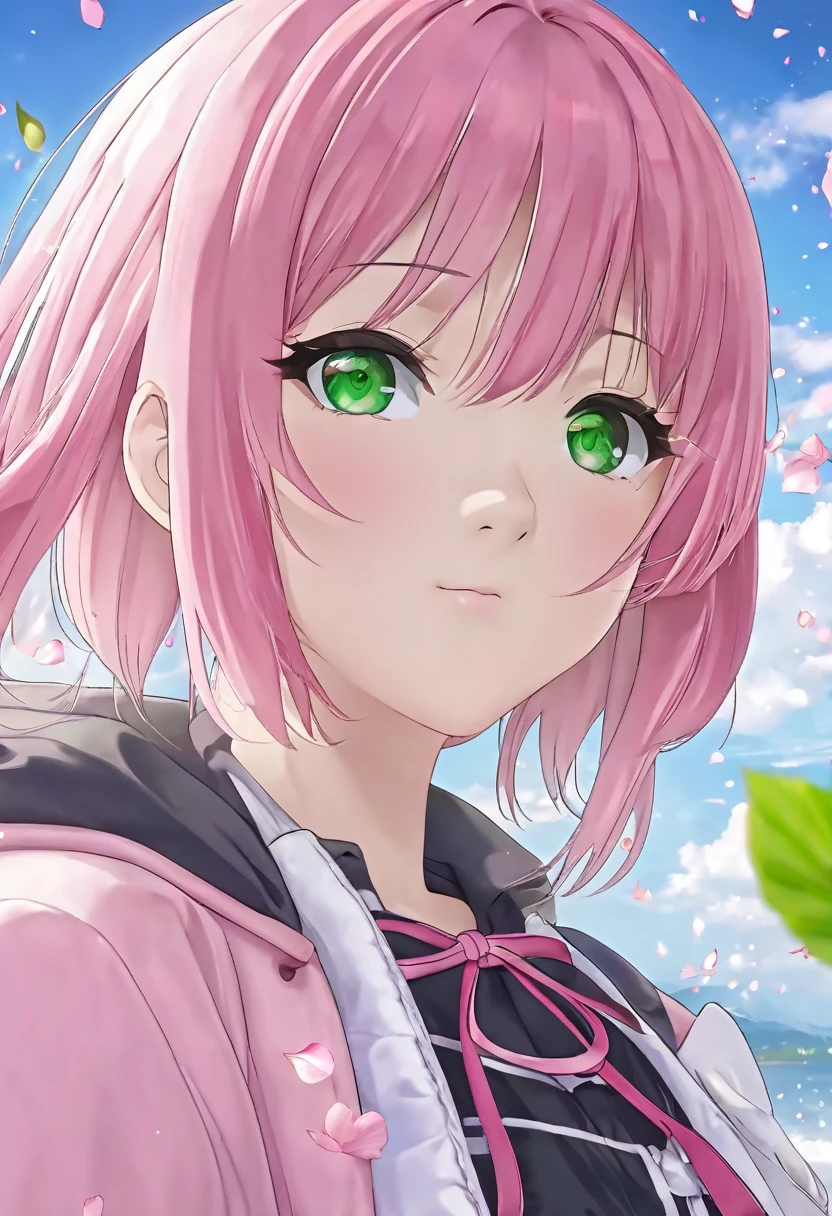 anime girl with pink hair and green eyes posing for a picture, haruno sakura, best anime 4k konachan wallpaper, seductive anime girl, marin kitagawa fanart, sakura petals around her, splash art anime , anime style 4 k, anime moe artstyle, high quality anime artstyle, detailed anime artwork, anime wallaper, anime best girl
