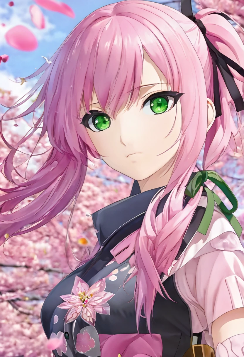 anime girl with pink hair and green eyes posing for a picture, haruno sakura, best anime 4k konachan wallpaper, seductive anime girl, marin kitagawa fanart, sakura petals around her, splash art anime , anime style 4 k, anime moe artstyle, high quality anime artstyle, detailed anime artwork, anime wallaper, anime best girl
