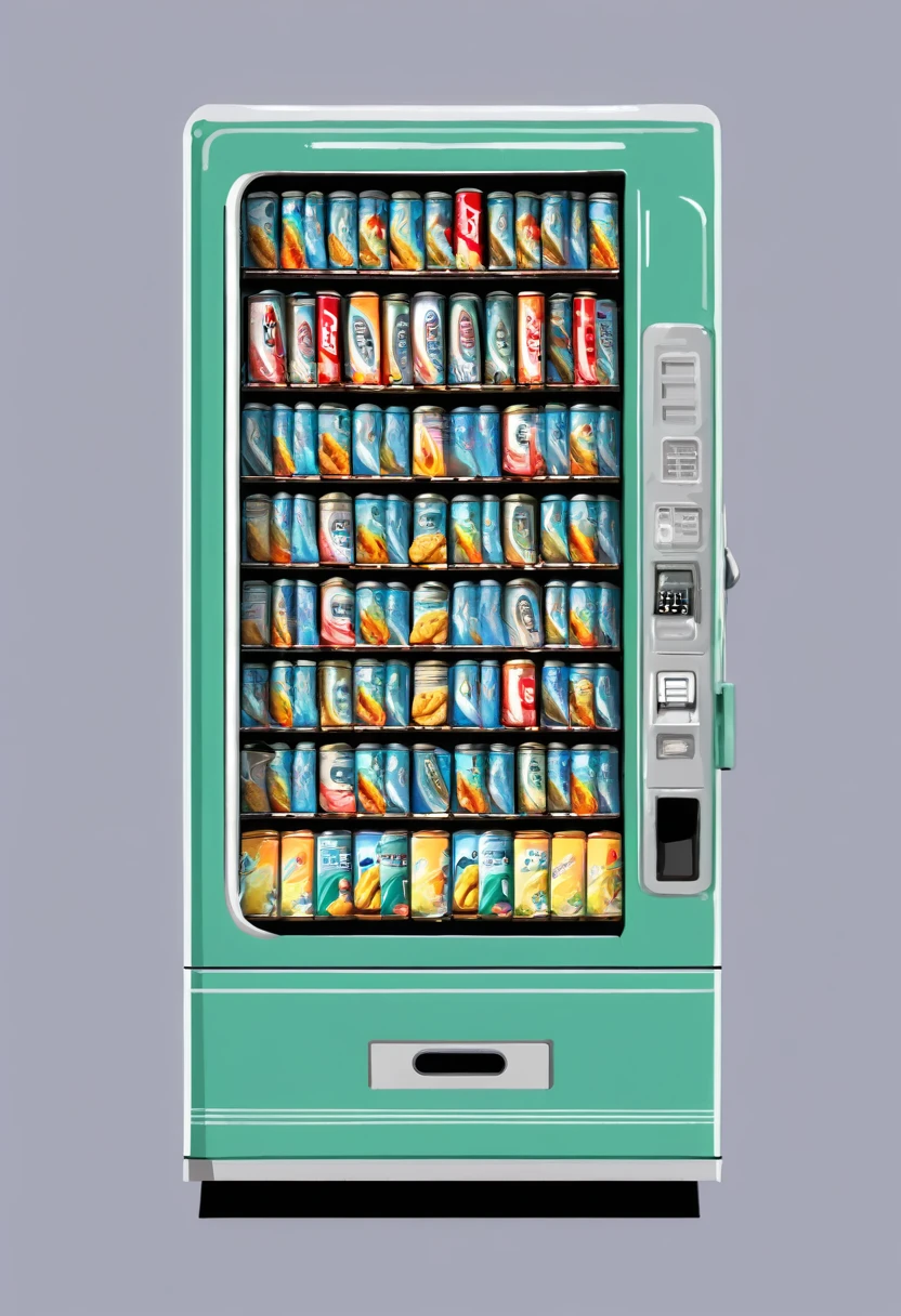 Tinned sardine vending machine, Minimal design ((master piece)), best quality, (8k, best quality, masterpiece:1.2), ultra-detailed, flat illustration, ukiyo e, 