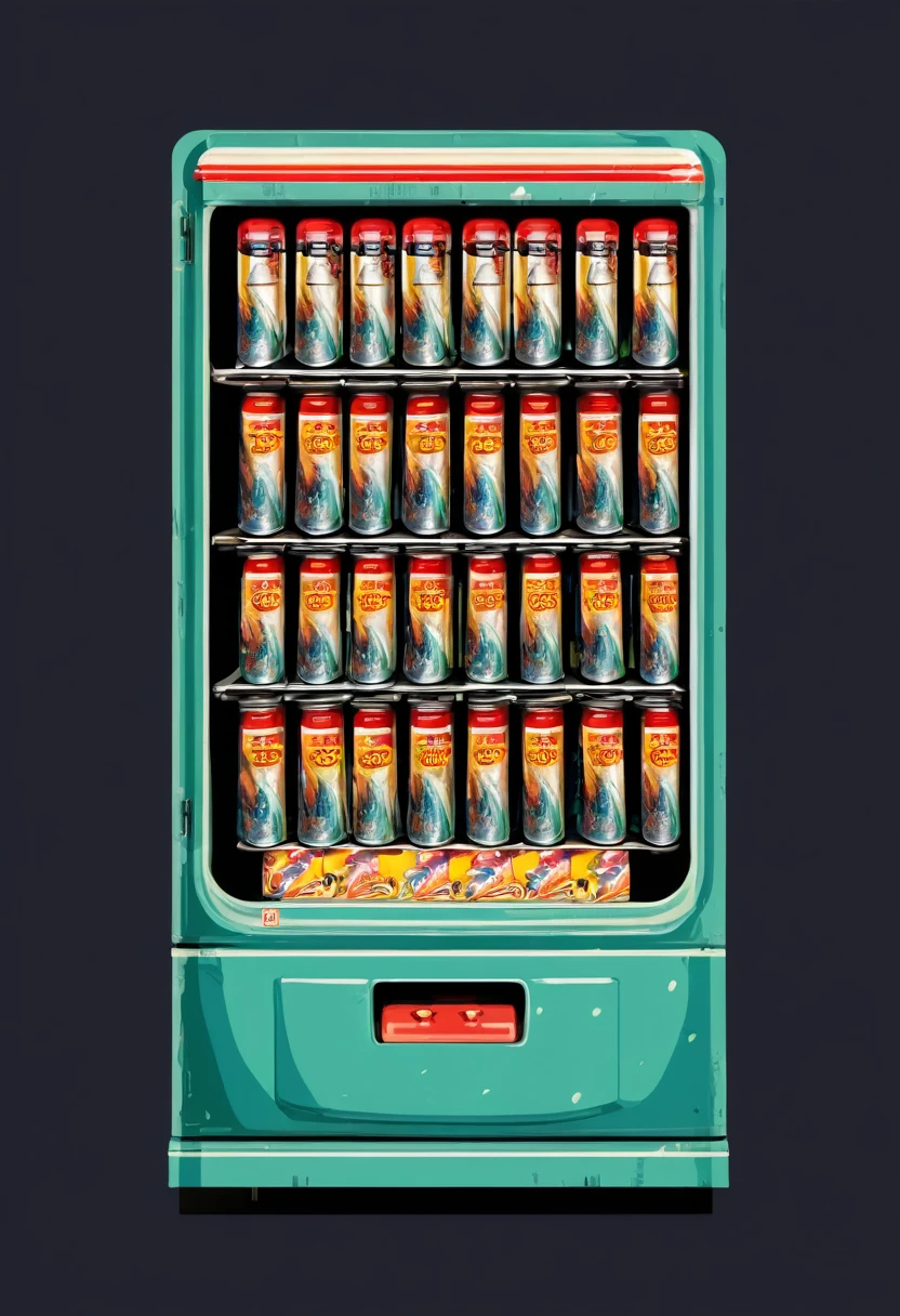 Tinned sardine vending machine, Minimal design ((master piece)), best quality, (8k, best quality, masterpiece:1.2), ultra-detailed, flat illustration, ukiyo e, 