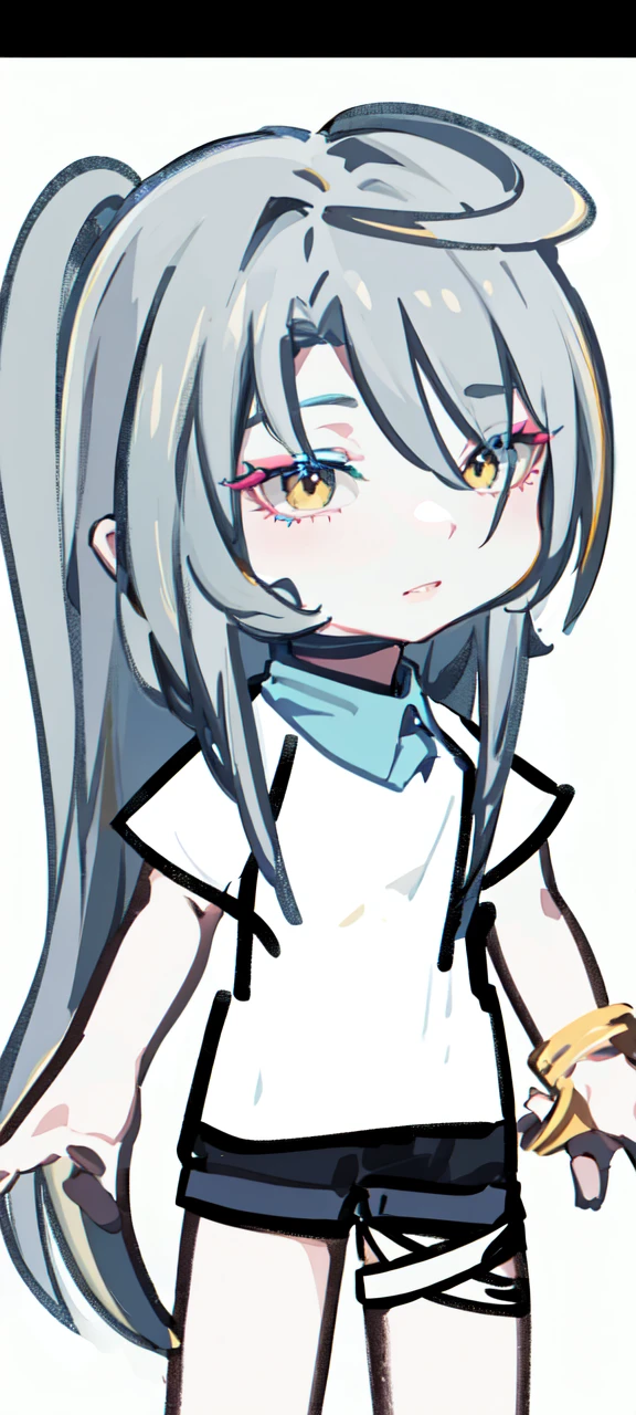 a young woman with short pink-yellow hair, detailed blue makeup, wearing a white shirt and pink necktie, simple background, (best quality,4k,8k,highres,masterpiece:1.2),ultra-detailed,(realistic,photorealistic,photo-realistic:1.37),portrait,elegant,high fashion,dramatic lighting,vibrant colors