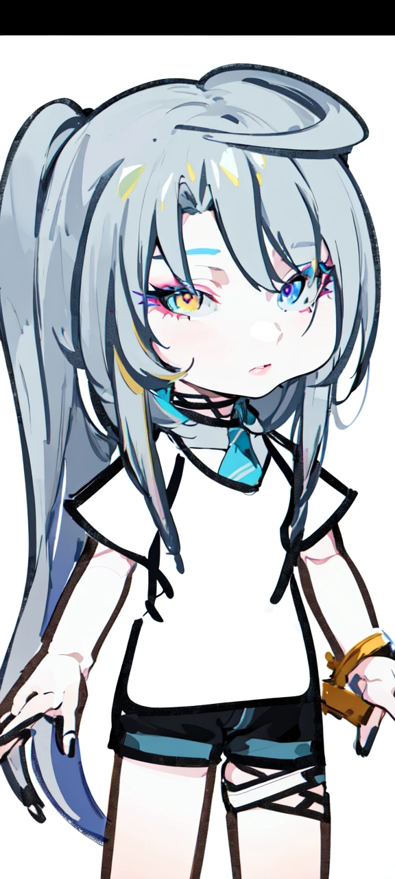 a young woman with short pink-yellow hair, detailed blue makeup, wearing a white shirt and pink necktie, simple background, (best quality,4k,8k,highres,masterpiece:1.2),ultra-detailed,(realistic,photorealistic,photo-realistic:1.37),portrait,elegant,high fashion,dramatic lighting,vibrant colors