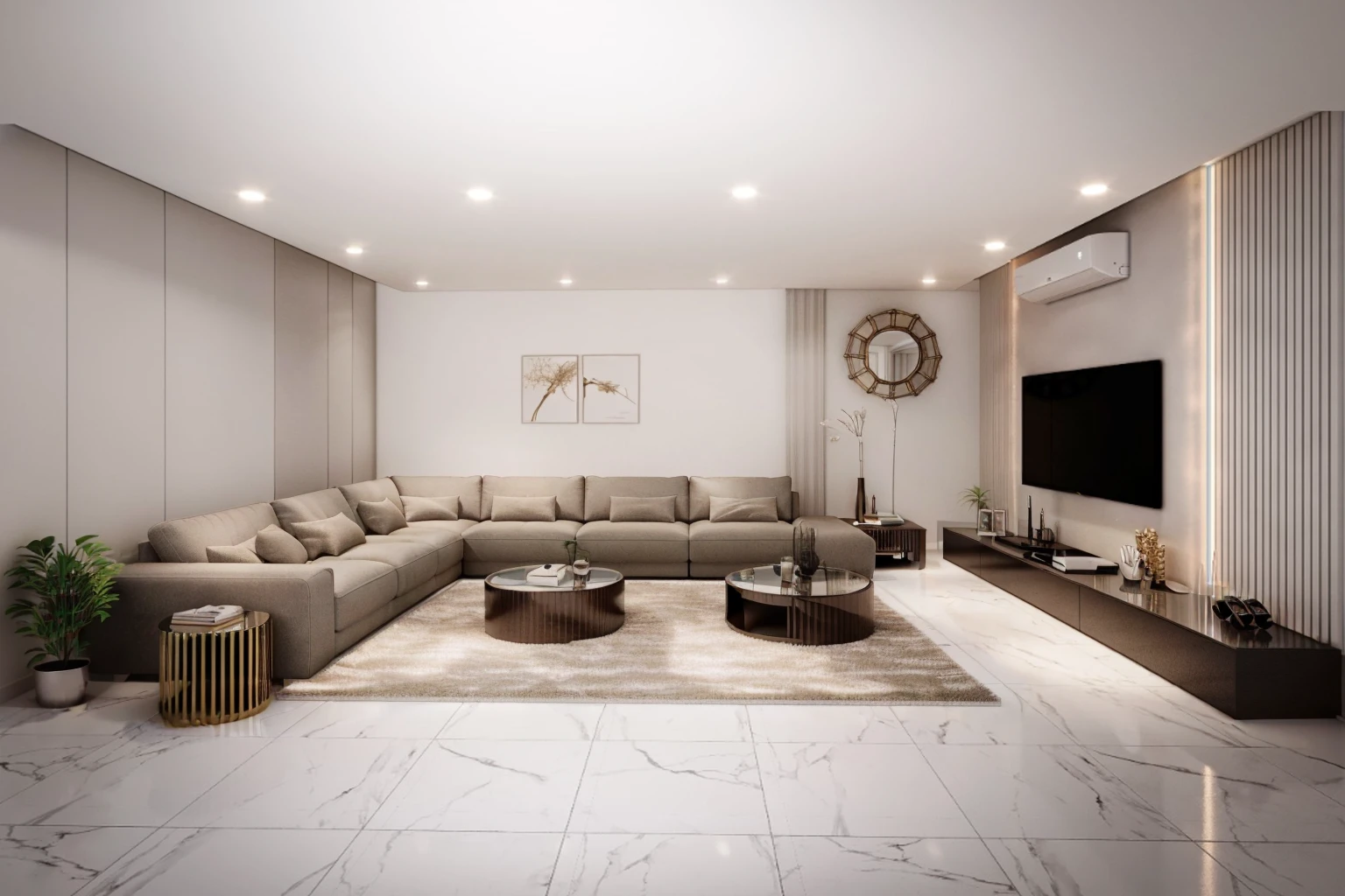 a living room with a large sectional couch and a tv, modern living room, interior living room, vray 8k render, living room, 8k vray render, high quality 3 d render, high quality 3d render, excellent 3d render, very realistic 3 d render, luxury hd render, interior design living room, living room vibe